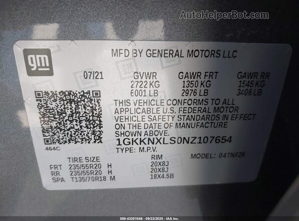 1GKKNXLS0NZ107654 2022 GMC ACADIA Серый Вид подкапотного пространства