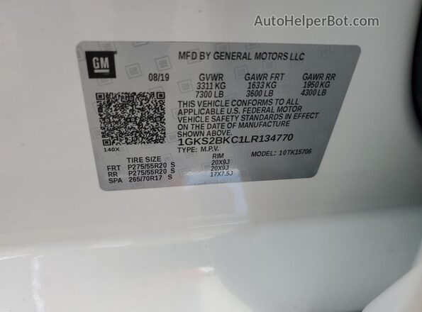 1GKS2BKC1LR134770 2020 GMC YUKON White 