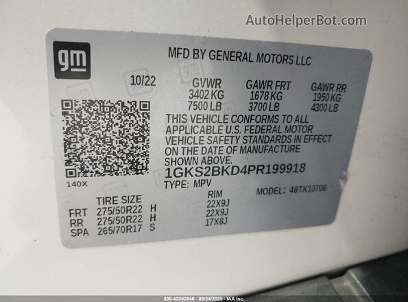 1GKS2BKD4PR199918 2023 GMC YUKON Белый Вид подкапотного пространства