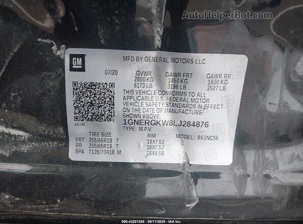 1GNERGKW8LJ284876 2020 CHEVROLET TRAVERSE Gray Widok komory silnika