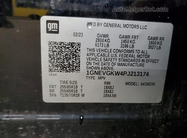 1GNEVGKW4PJ213174 2023 CHEVROLET TRAVERSE Black Widok naklejki z numerem VIN