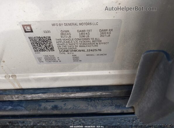1GNEVHKW4LJ242576 2020 CHEVROLET TRAVERSE Silver Widok komory silnika
