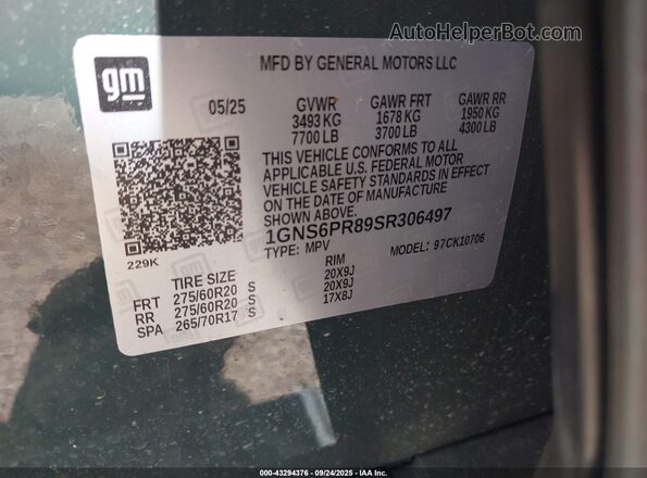 1GNS6PR89SR306497 2025 CHEVROLET TAHOE Green Вид підкапотного простору