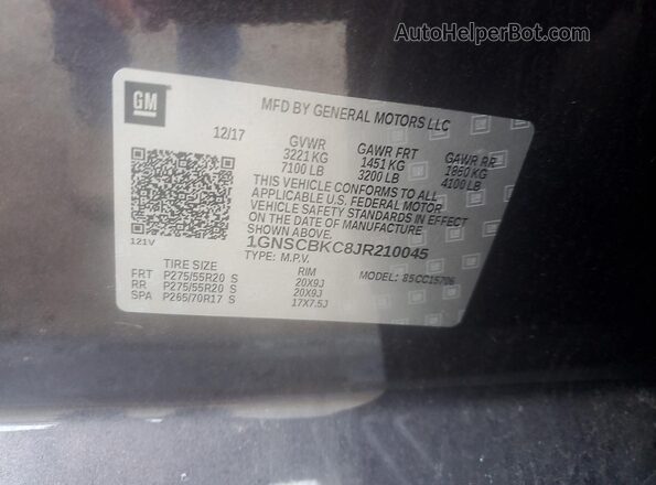 1GNSCBKC8JR210045 2018 CHEVROLET TAHOE Угольный 