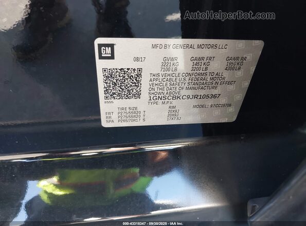 1GNSCBKC9JR105367 2018 CHEVROLET TAHOE Black Engine compartment view