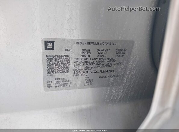1GNSCBKCXLR254180 2020 CHEVROLET TAHOE Silver Շարժիչի բաժամունքի տեսք