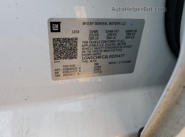 1GNSCHKC2LR220477 2020 CHEVROLET SUBURBAN White Vista interior de 360 grados