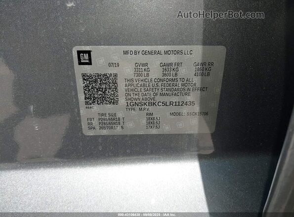 1GNSKBKC5LR112435 2020 CHEVROLET TAHOE Gray Engine compartment view