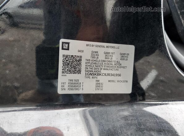 1GNSKBKC9JR341956 2018 CHEVROLET TAHOE Black 
