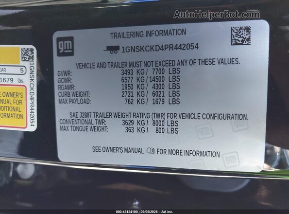 1GNSKCKD4PR442054 2023 CHEVROLET SUBURBAN Black Вид підкапотного простору
