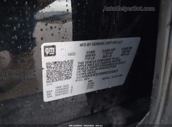1GNSKEKD3NR231663 2022 CHEVROLET SUBURBAN Черный Вид подкапотного пространства