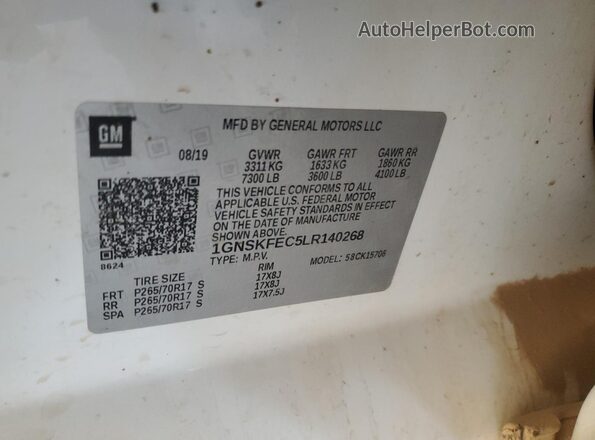 1GNSKFEC5LR140268 2020 CHEVROLET TAHOE White Engine compartment view