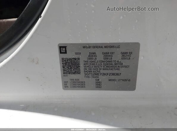1GT12REY2KF238367 2019 GMC SIERRA White Vista del compartimento del motor