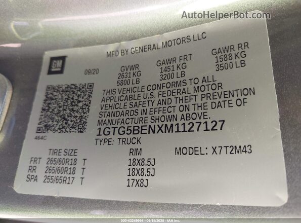 1GTG5BENXM1127127 2021 GMC CANYON Gray Widok komory silnika