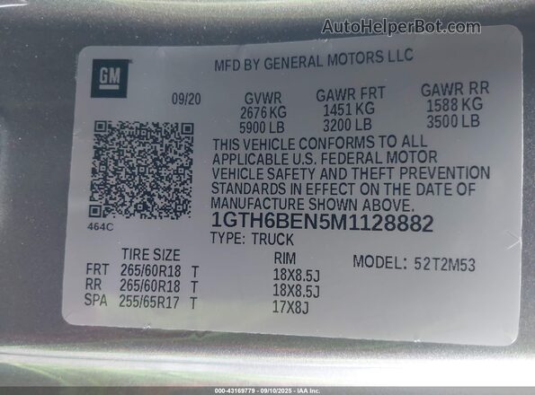 1GTH6BEN5M1128882 2021 GMC CANYON Gray Vista del compartimento del motor