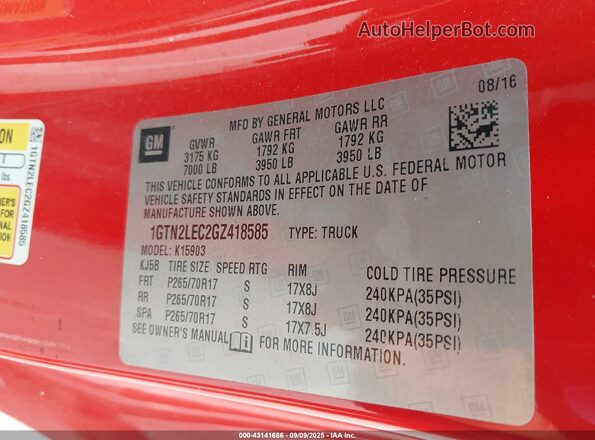 1GTN2LEC2GZ418585 2016 GMC SIERRA Red ძრავის განყოფილების ხედი
