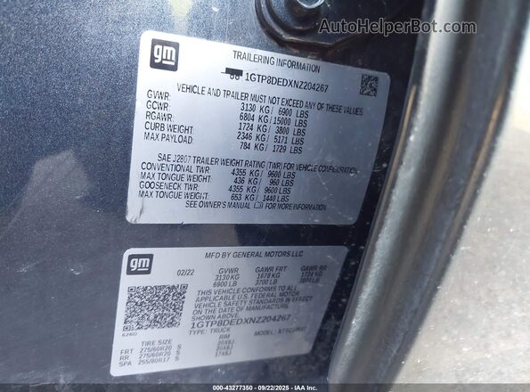 1GTP8DEDXNZ204267 2022 GMC SIERRA Blue 