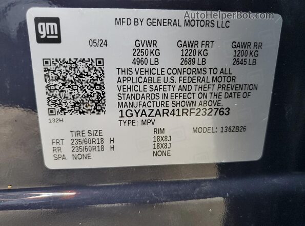 1GYAZAR41RF232763 2024 CADILLAC XT4 Угольный 