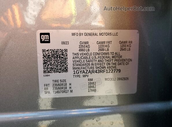1GYAZAR43RF122779 2024 CADILLAC XT4 Серебряный 