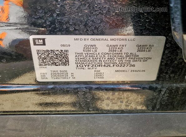 1GYFZDR42LF022736 2020 CADILLAC XT4 Black VIN sticker view