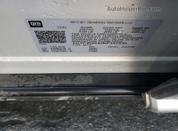 1GYFZDR42NF101035 2022 CADILLAC XT4 Silver Vista de la etiqueta del VIN