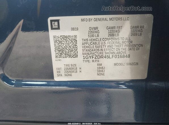 1GYFZDR45LF016848 2020 CADILLAC XT4 Blue Շարժիչի բաժամունքի տեսք