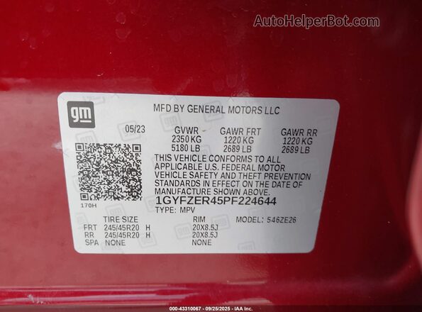 1GYFZER45PF224644 2023 CADILLAC XT4 Бордовый Вид подкапотного пространства