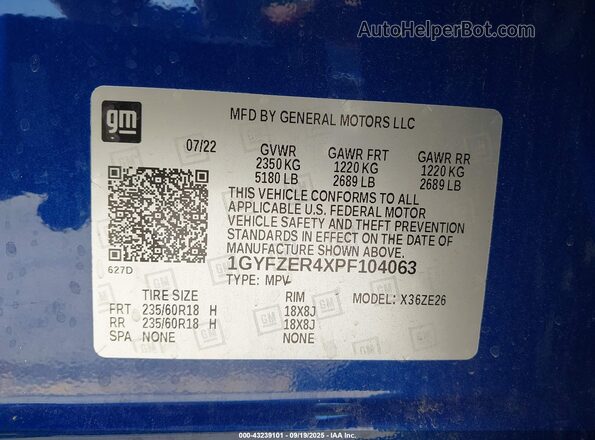 1GYFZER4XPF104063 2023 CADILLAC XT4 Blue ძრავის განყოფილების ხედი