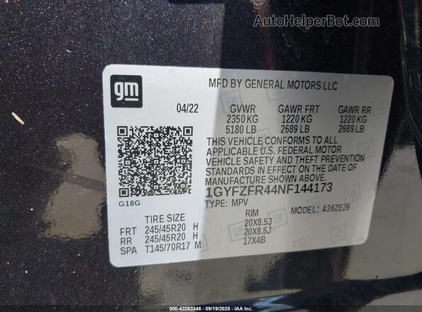 1GYFZFR44NF144173 2022 CADILLAC XT4 Серый Вид подкапотного пространства