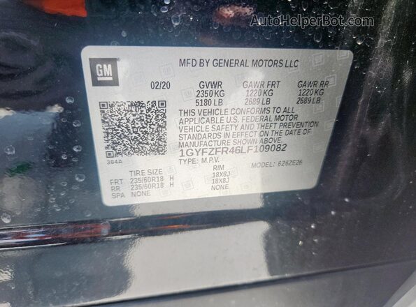 1GYFZFR46LF109082 2020 CADILLAC XT4 Black VIN კოდის სტიკერის ხედი