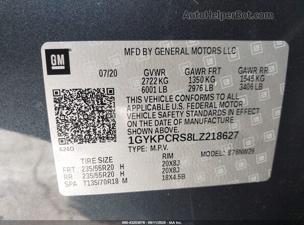 1GYKPCRS8LZ218627 2020 CADILLAC OTHER Gray Widok komory silnika