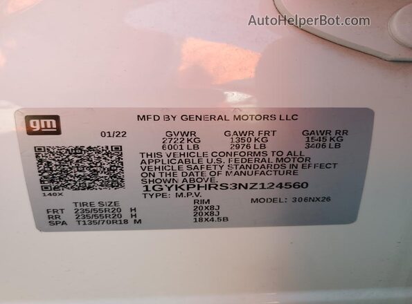 1GYKPHRS3NZ124560 2022 CADILLAC OTHER White 