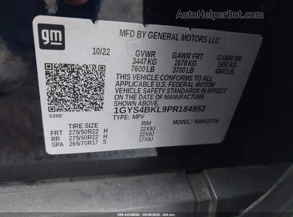 1GYS4BKL9PR184953 2023 CADILLAC ESCALADE Black Engine compartment view
