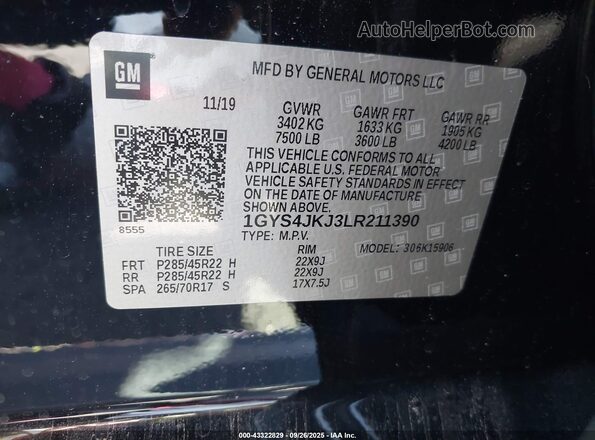 1GYS4JKJ3LR211390 2020 CADILLAC ESCALADE Black 