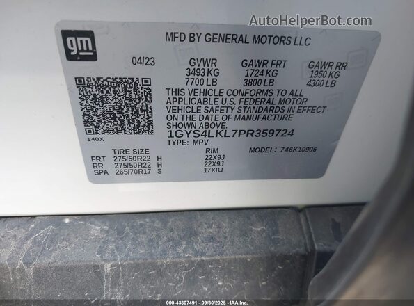 1GYS4LKL7PR359724 2023 CADILLAC ESCALADE White ძრავის განყოფილების ხედი