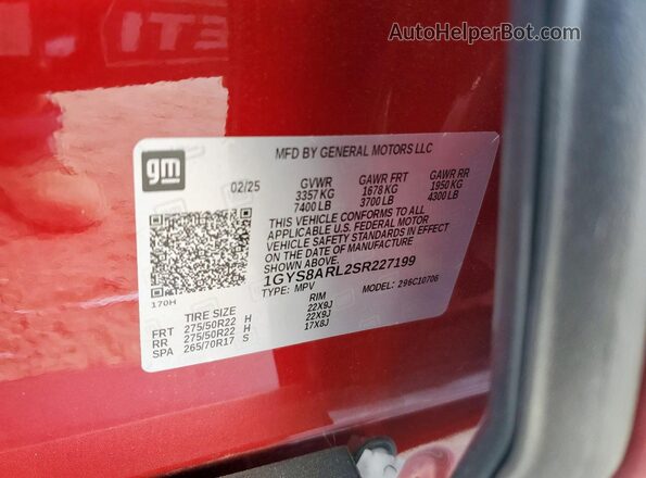 1GYS8ARL2SR227199 2025 CADILLAC ESCALADE Red Widok wnętrza 360 stopni