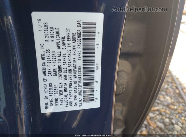 1HGCR2F35HA113384 2017 HONDA ACCORD Blue 