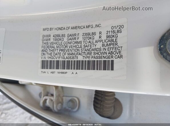 1HGCV1F10LA053575 2020 HONDA ACCORD White Engine compartment view