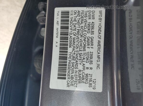 1HGCV1F12LA039564 2020 HONDA ACCORD Gray ძრავის განყოფილების ხედი