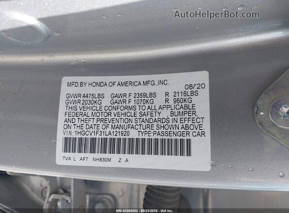 1HGCV1F31LA121920 2020 HONDA ACCORD Silver Engine compartment view