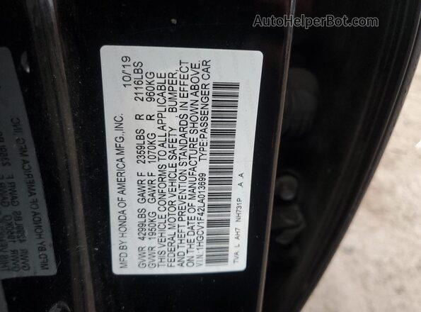 1HGCV1F42LA013699 2020 HONDA ACCORD Black Engine compartment view