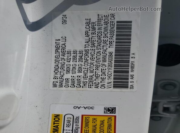 1HGCY1F26SA000846 2025 HONDA ACCORD Белый 