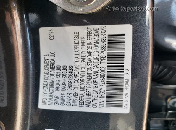 1HGCY1F2XSA020002 2025 HONDA ACCORD Charcoal 