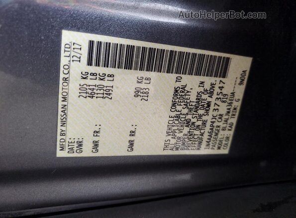 1N4AA6AP4JC373547 2018 NISSAN MAXIMA Gray 