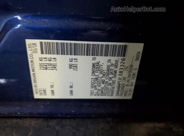1N4AA6AP5JC383326 2018 NISSAN MAXIMA Blue 