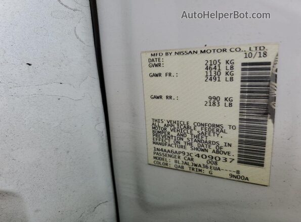 1N4AA6AP9JC409037 2018 NISSAN MAXIMA White 