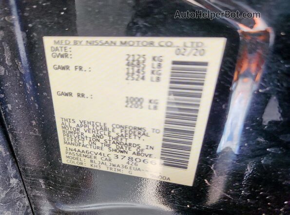 1N4AA6CV4LC378066 2020 NISSAN MAXIMA Black Вид підкапотного простору