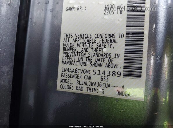 1N4AA6CV6MC514389 2021 NISSAN MAXIMA Gray Widok komory silnika