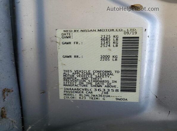 1N4AA6CV8LC363358 2020 NISSAN MAXIMA Silver Rear seats view