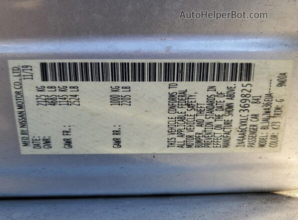 1N4AA6CVXLC369825 2020 NISSAN MAXIMA Silver Vista de la etiqueta del VIN